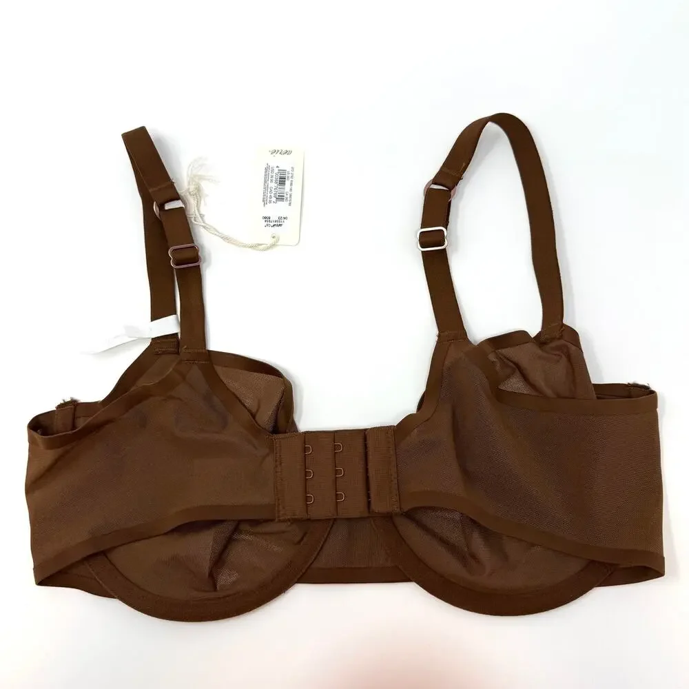Aerie Smoothez Unlined Underwire Mesh Balconette Bra In Brown Size 36D New
